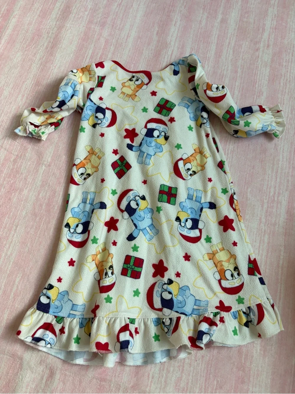 Girls' Holiday Puppy Print Nightgown - White with Red Trim